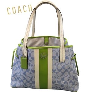 COACH Light Blue and Green Shoulder Bag Big Purse Signature C , 2013 Call Outs